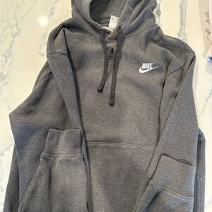 Nike Heather Gray Hoodie with Black Drawstrings and White Swoosh Tag